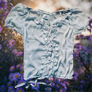 ABERCROMBIE & FITCH SHEER LIGHT GREY TOP SZ L